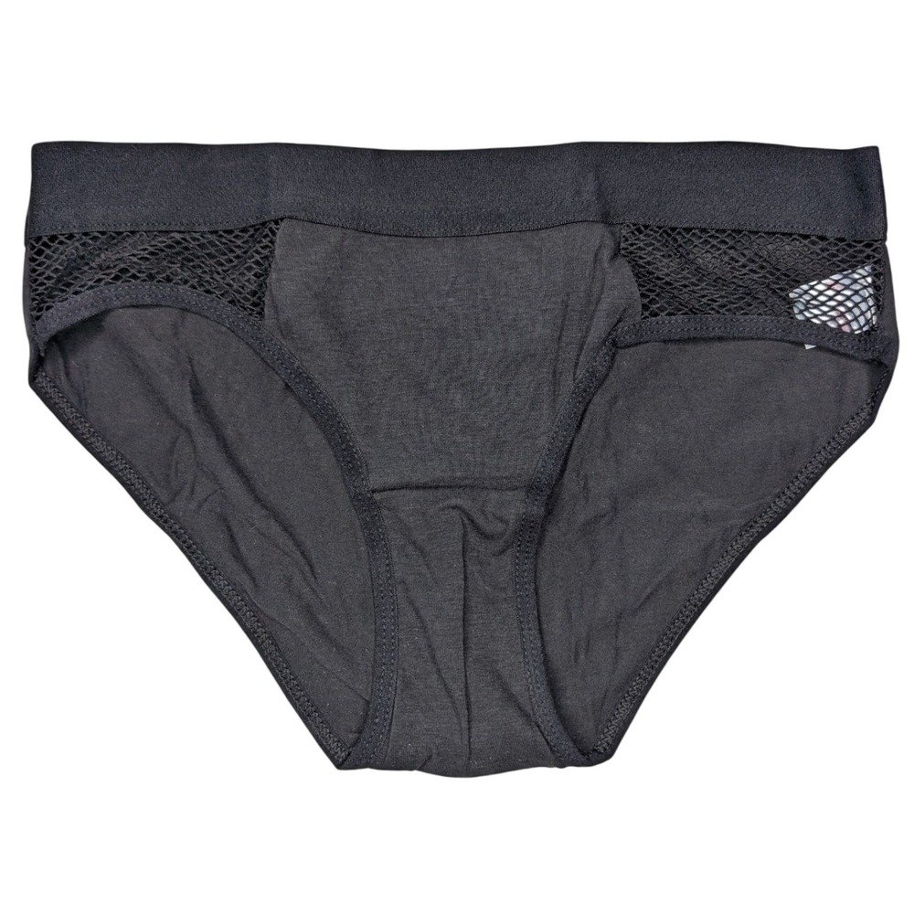NEW Unworn Knotty Black Fishnet Panel Briefs Lacey Panties Underwear